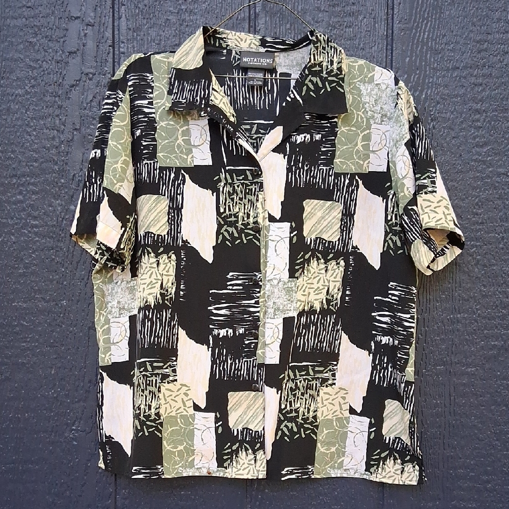 Notations Men's Abstract Black and Olive Shirt